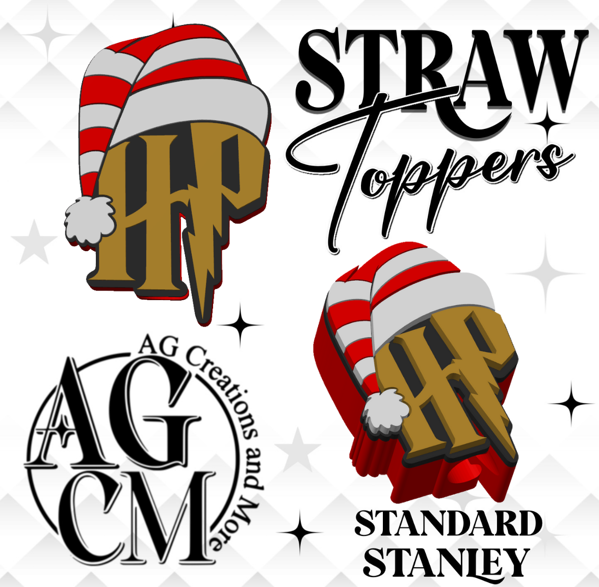 Gold Hp 3D Straw Toppers