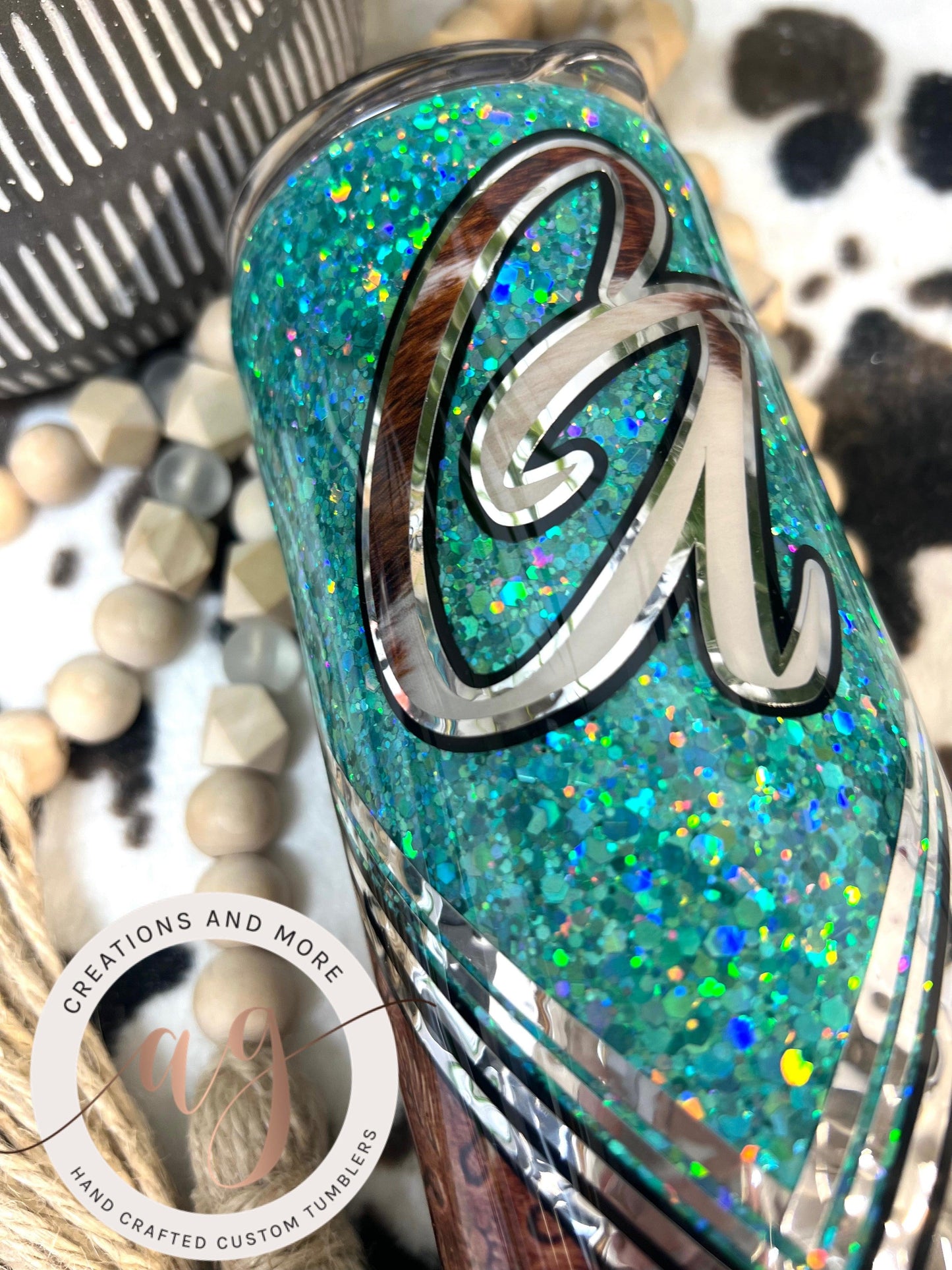 V-Split Teal Tooled leather Tumbler