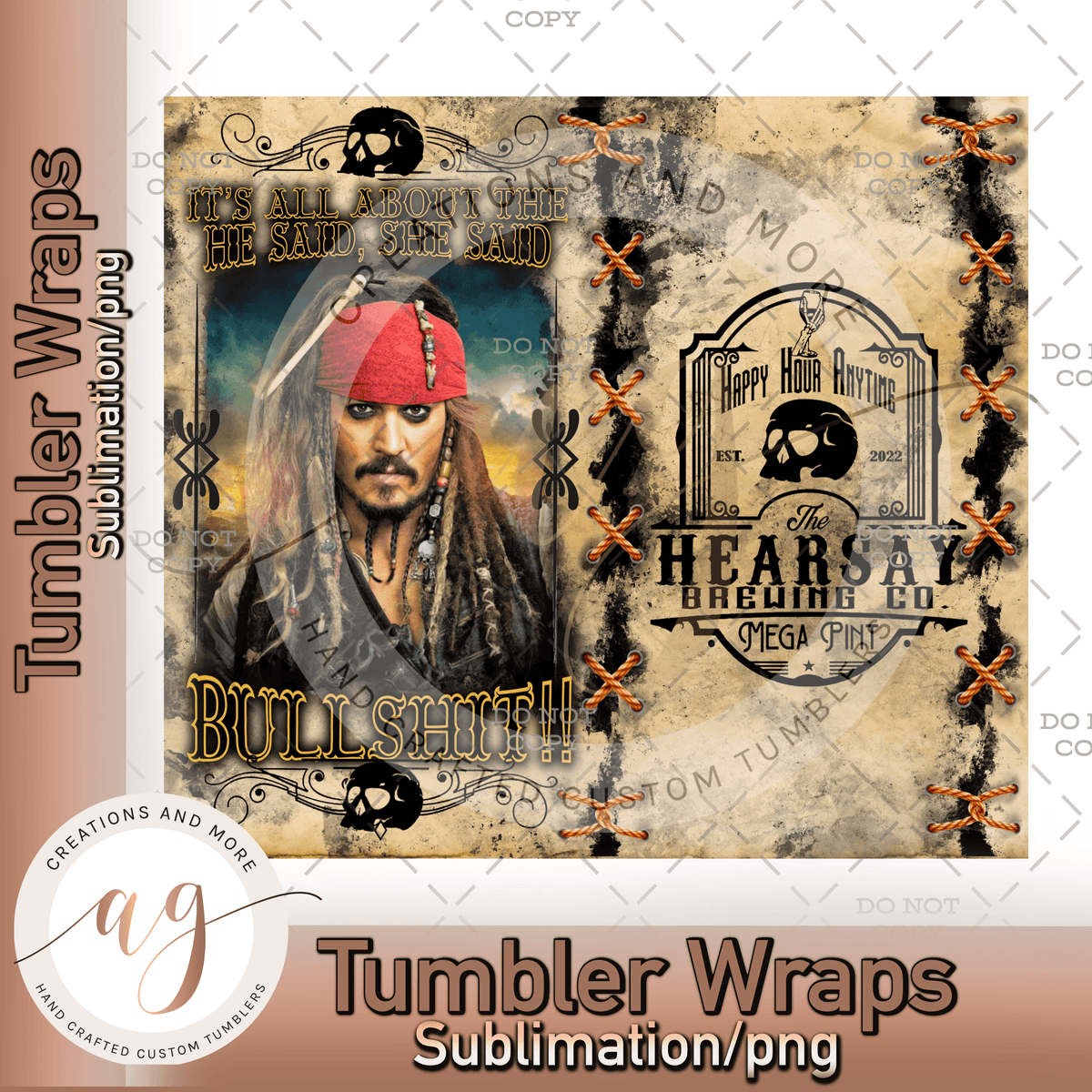 Caption Jack Sparrow Sublimation Tumbler png