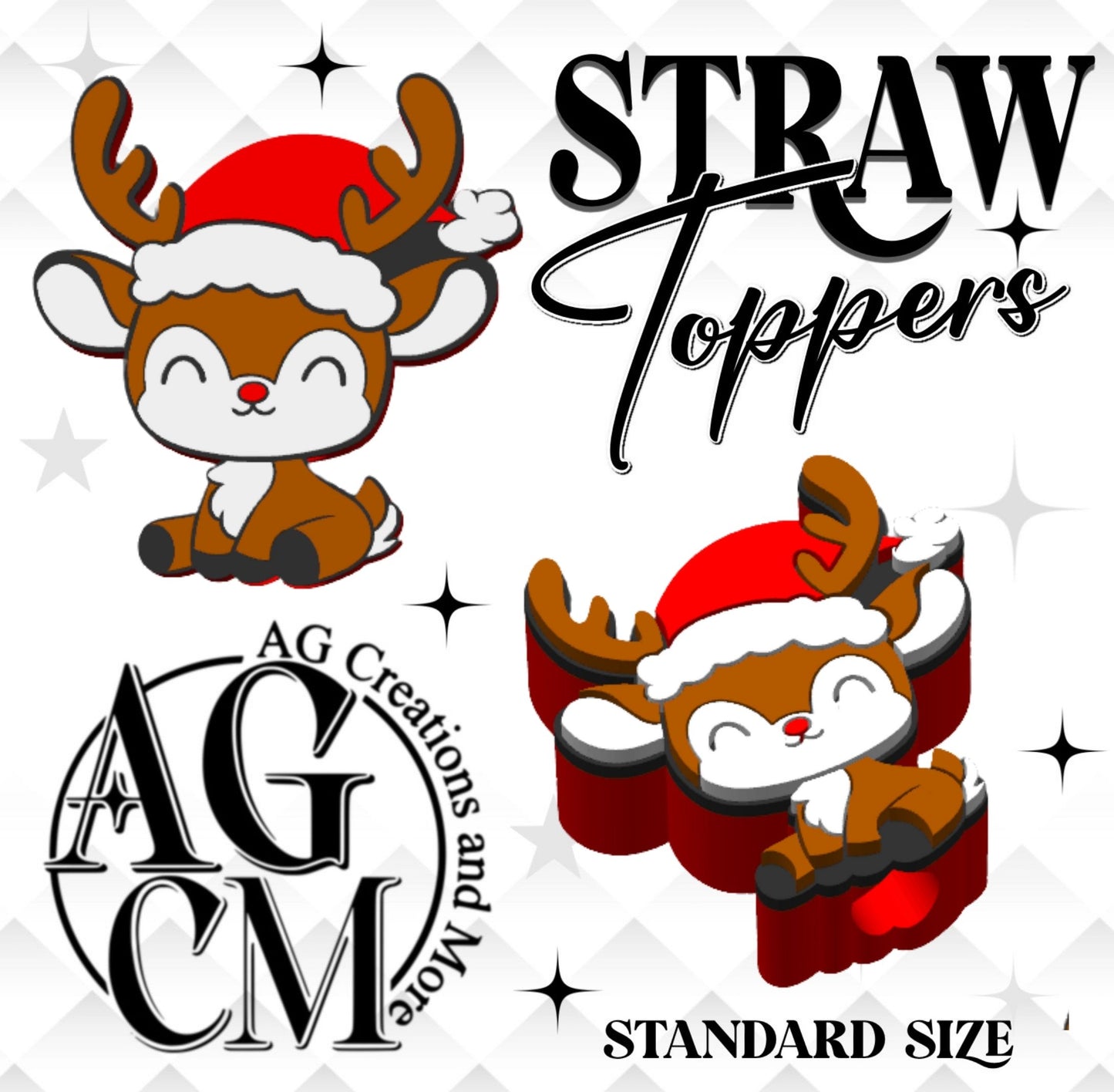Reindeer 3D Straw Toppers