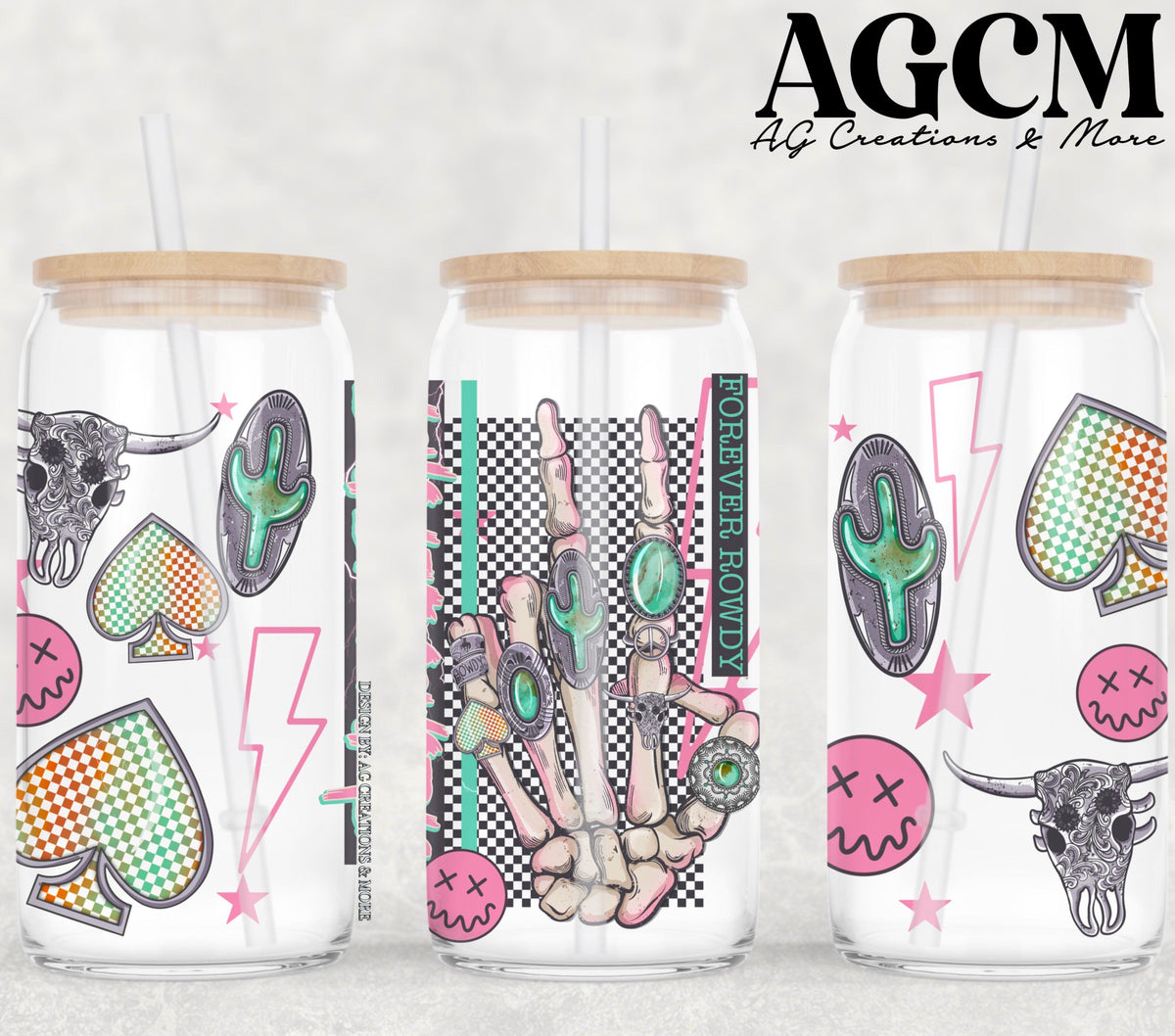 16oz Skeleton hand Glass Digital