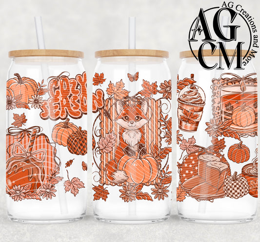 Cozy Season Fox 16oz libby wrap PNG