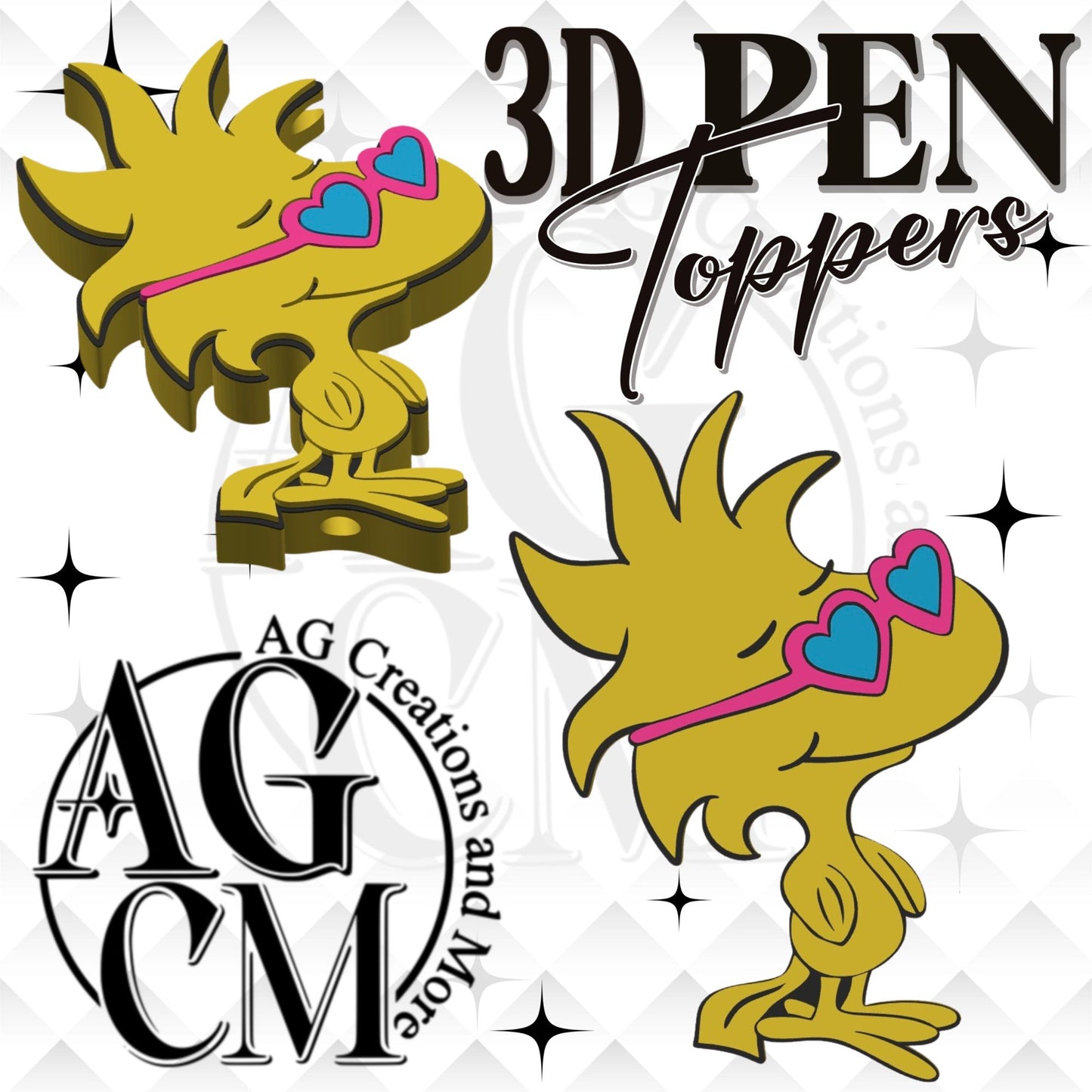 Yellow Bird Glasses 3D Pen Toppers (wholesale)