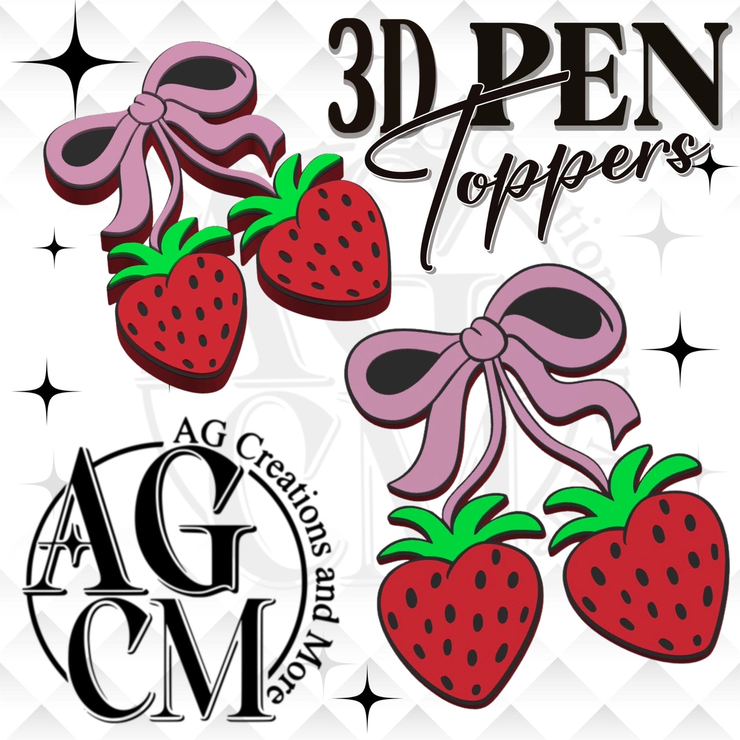 Strawberry Cherries  3D Pen Toppers 3MF File
