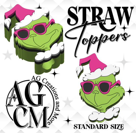 Grinch Pink Straw Toppers