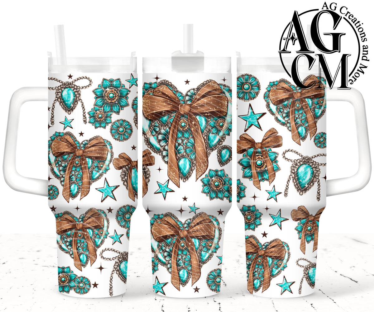 Turquoise Concho Heart 40oz Tumbler Digital Png