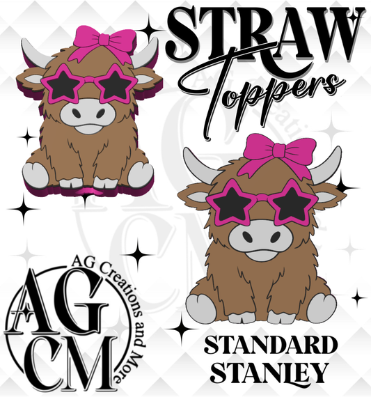 Highland cow star shades3D Straw Topper (wholesale)