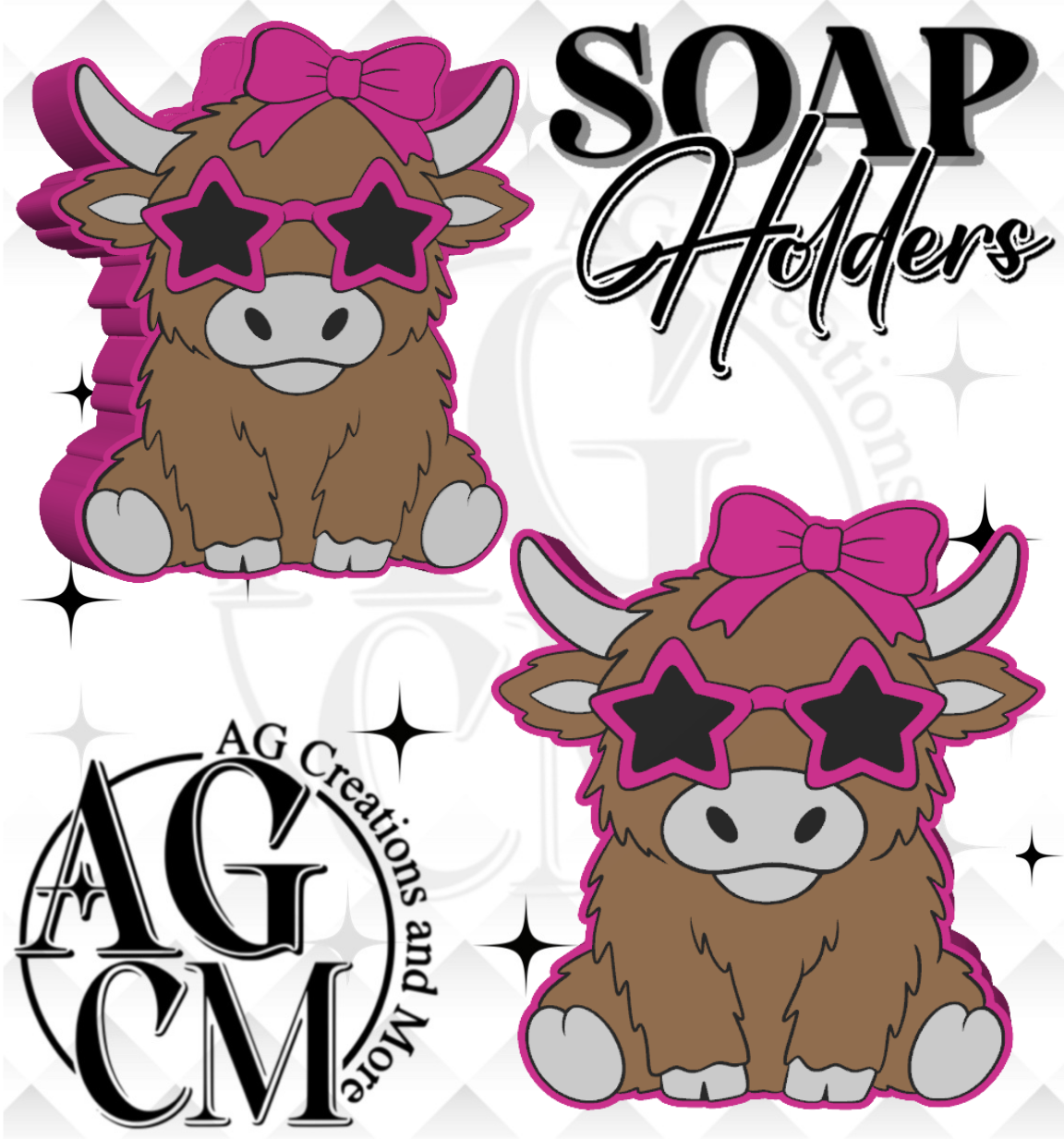 Highland cow star shades 3D Soap Holders STL / 3MF Files