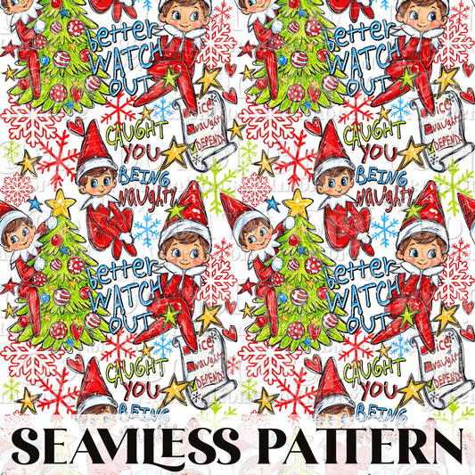 Naughty Elf Seamless Pattern PNG
