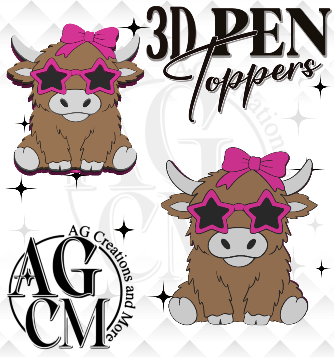 Highland cow star shades 3D Pen Toppers (wholesale)