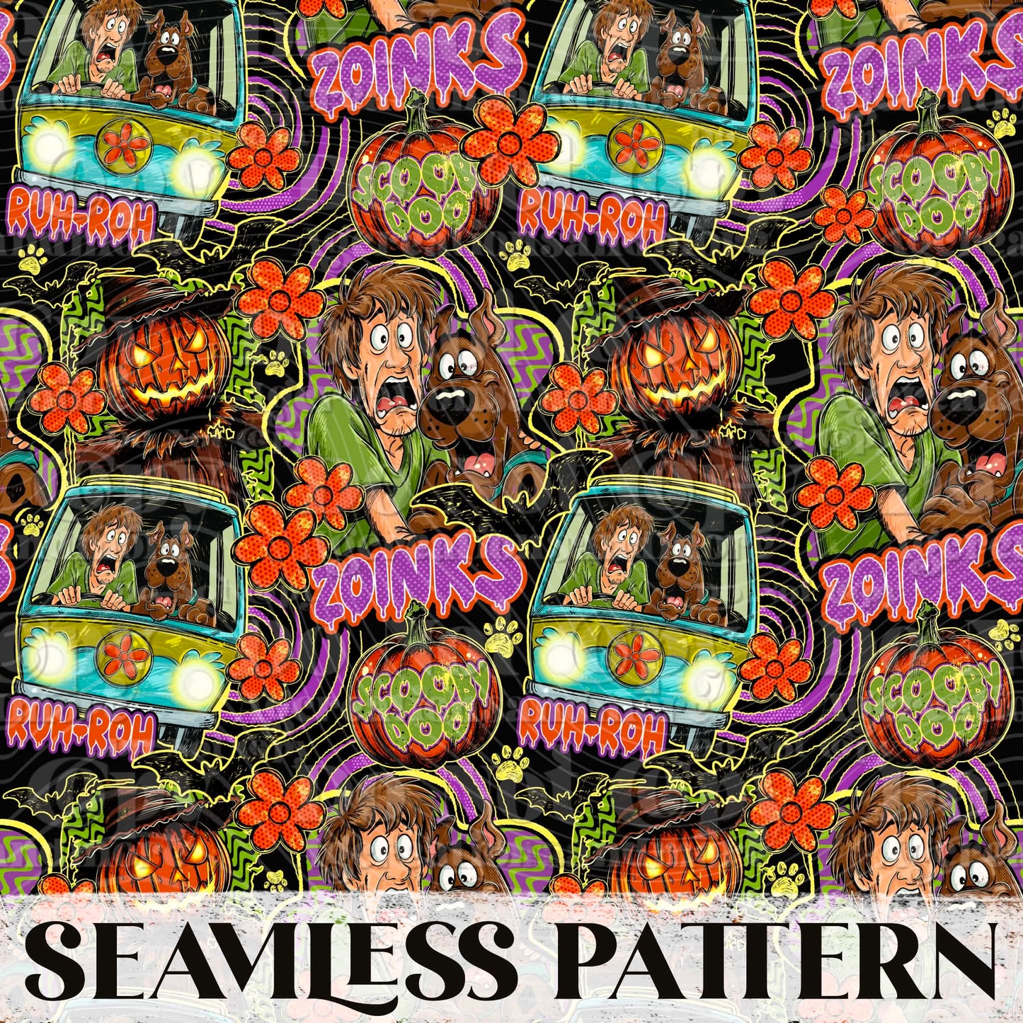 Mystery Dog Seamless Pattern PNG