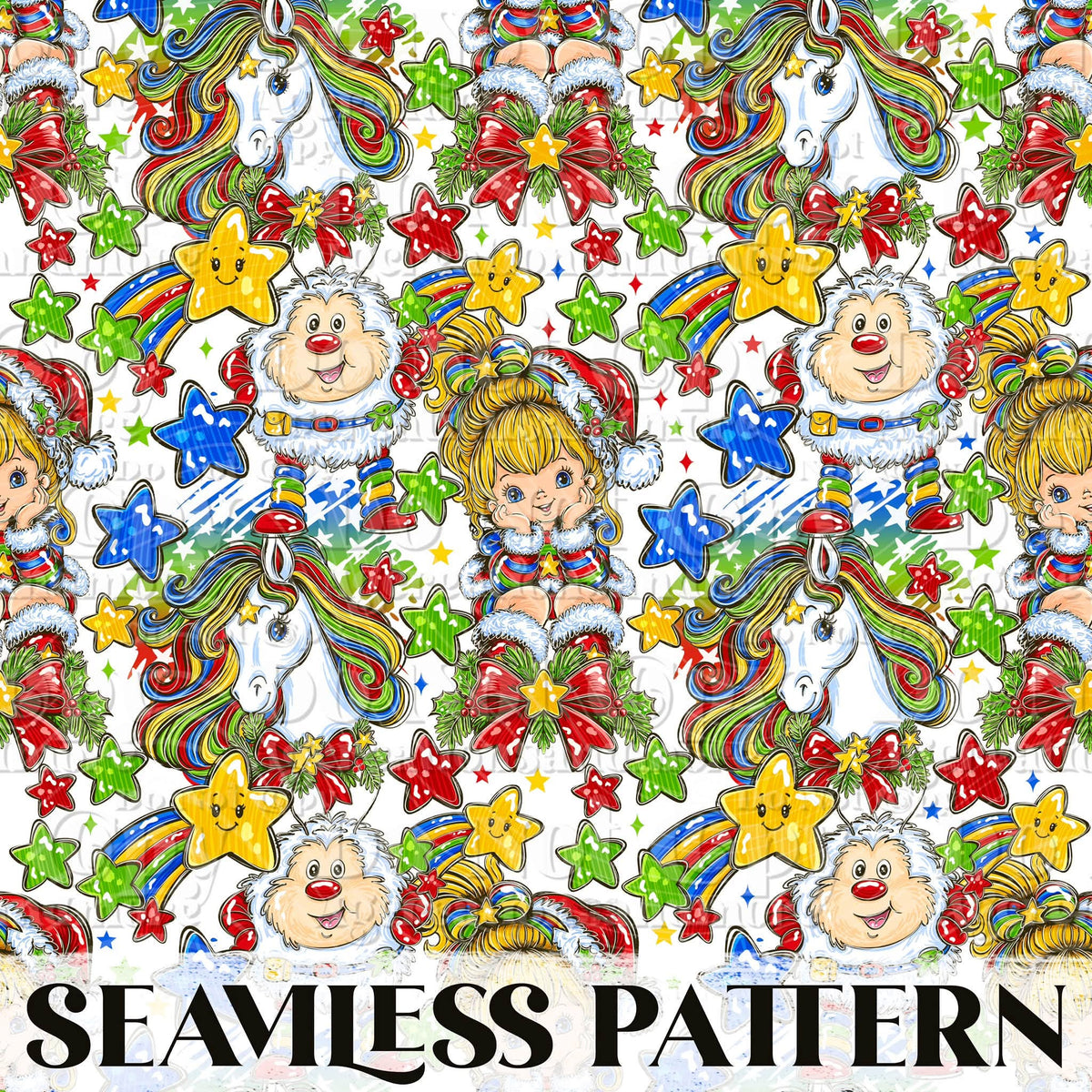 Rainbow Girl Christmas Seamless Pattern PNG