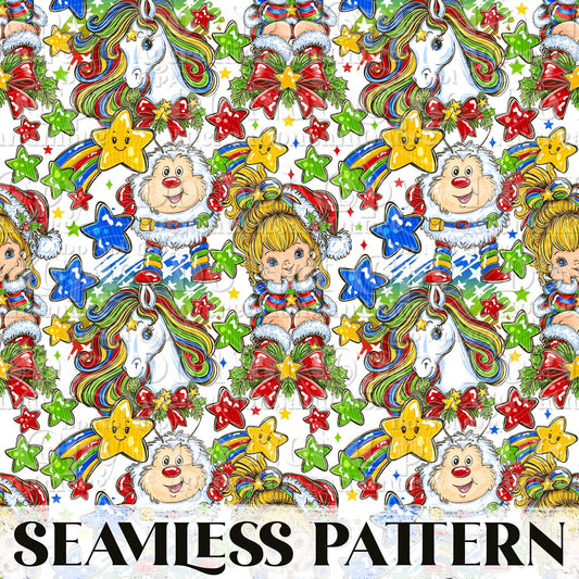 Rainbow Girl Christmas Seamless Pattern PNG