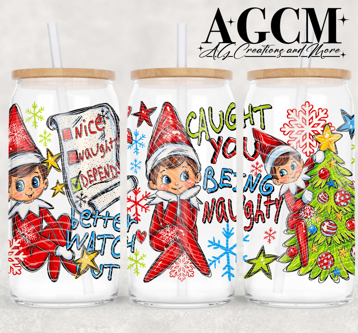 Naughty Elf 16oz Libby wrap PNG