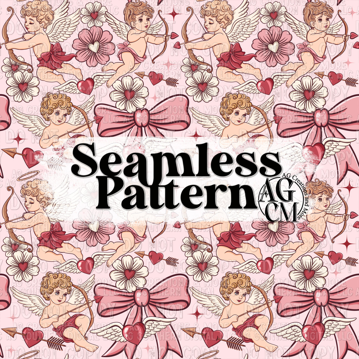 Floral Cupid Seamless Pattern PNG