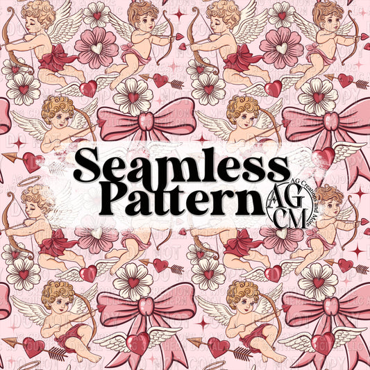 Floral Cupid Seamless Pattern PNG