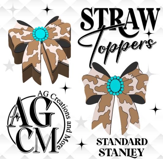 cowhide concho Bow 3D Straw Topper (wholesale)