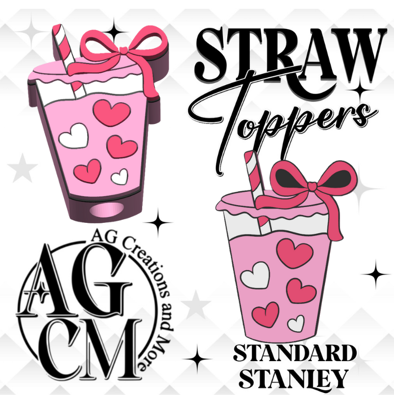 Pink Heart cup 3D Straw Topper