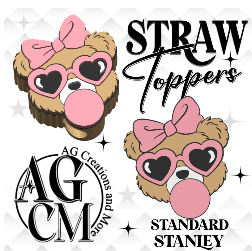 Girl Bear bubble Gum 3D Straw Topper