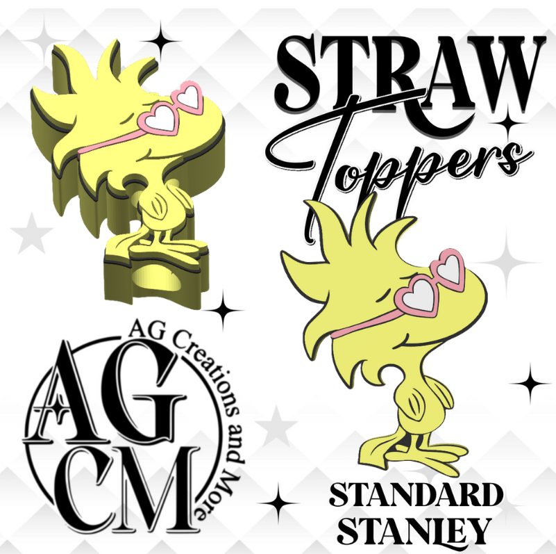 Yellow Bird Heart Glasses 3D Straw Topper