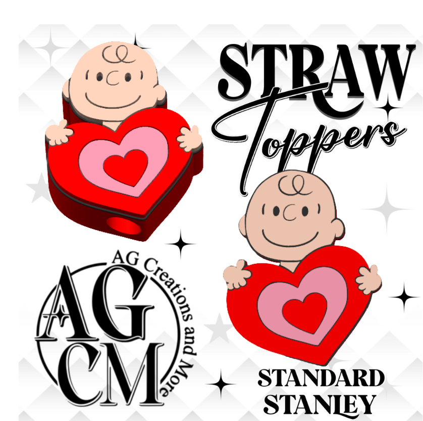 Charlie Heart 3D Straw Topper