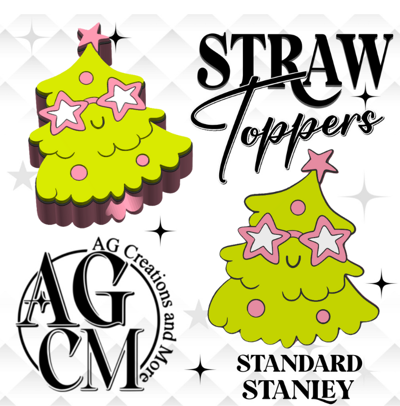 cute tree sunglasses  3D Straw Toppers