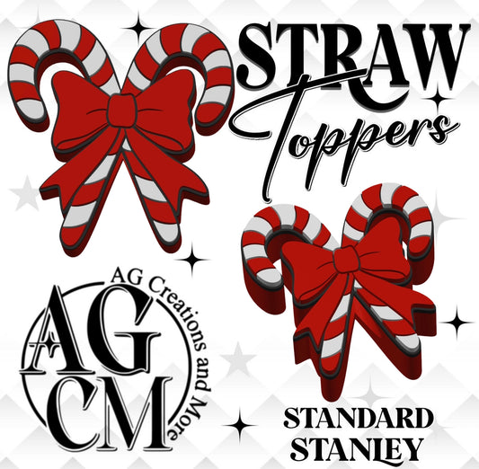 Red Candy Cane 3D Straw Toppers