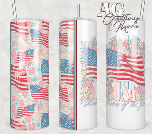 America Flag floral Tumbler Digital