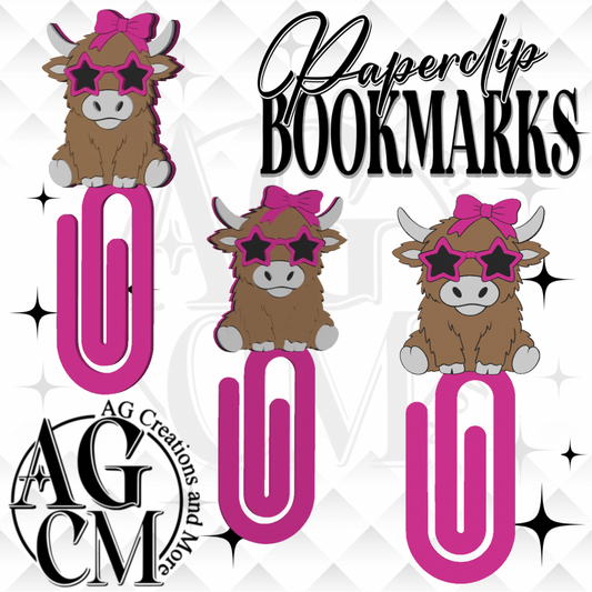 Highland cow star shades 3D Paperclip / Bookmarks (wholesale)