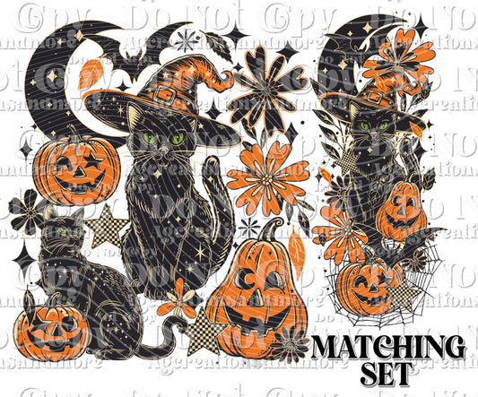 Black Cat Spooky with Outline set digital download PNG