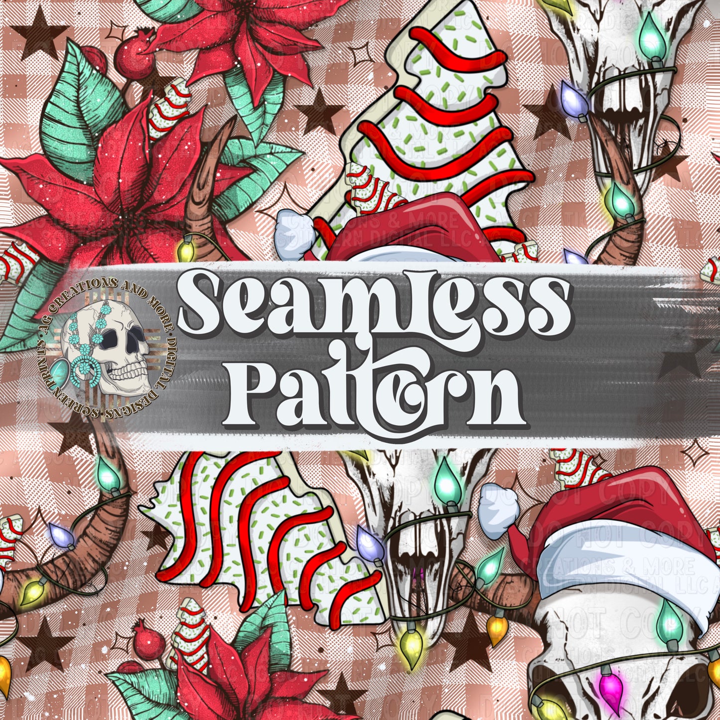 Boho Merry Xmas Seamless Pattern