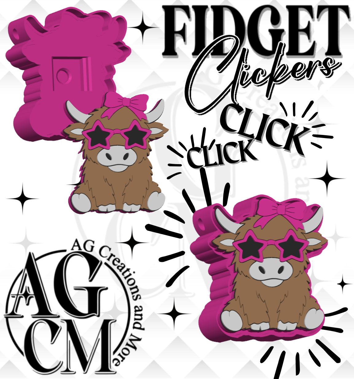 Highland cow star shades 3D Fidget Clickers STL / 3MF Files
