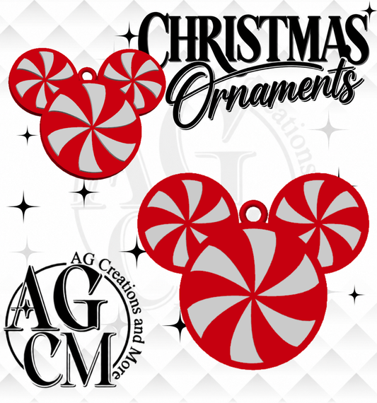 Peppermint Mouse Ears 3D Christmas Ornament STL 3MF