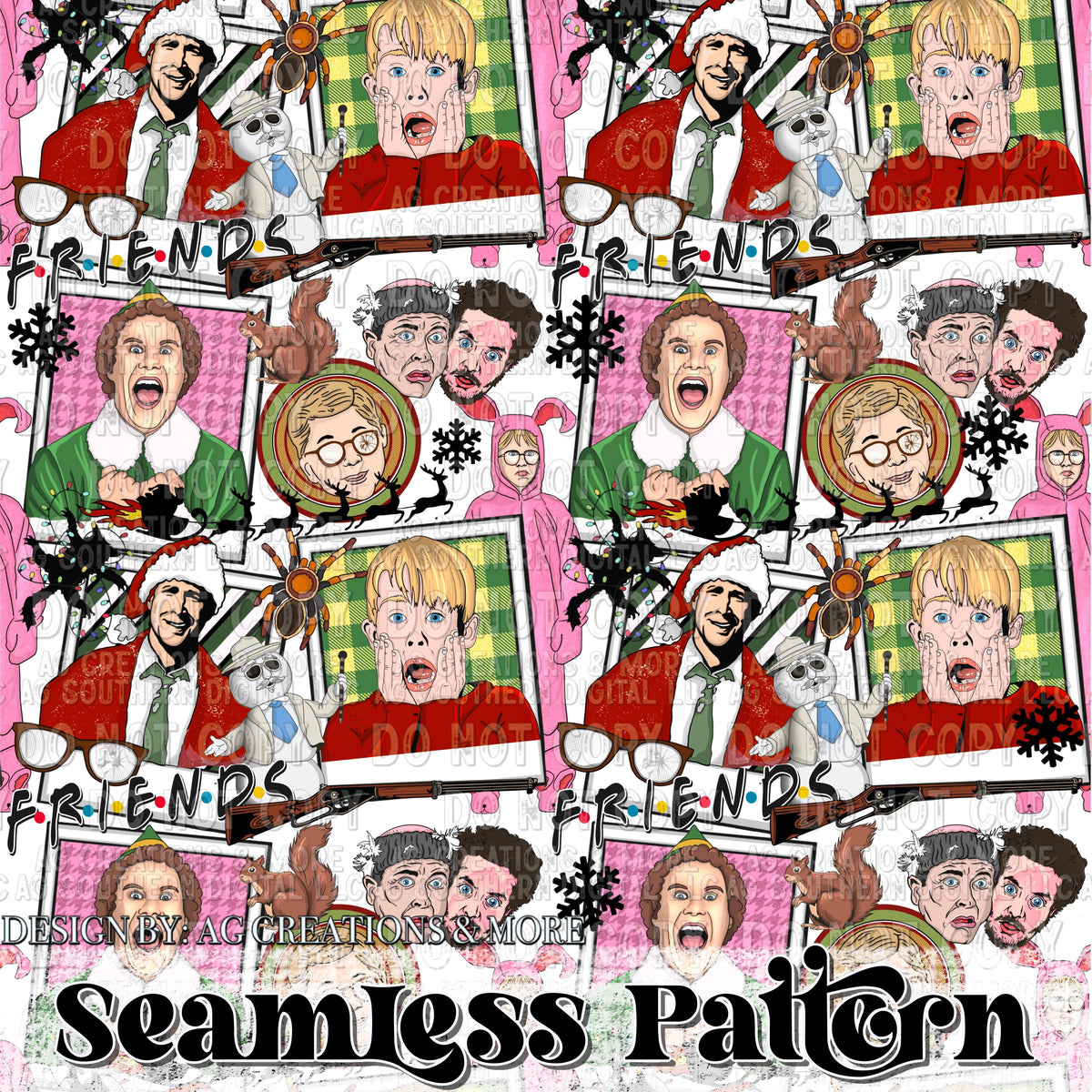 Friends Christmas Seamless Pattern