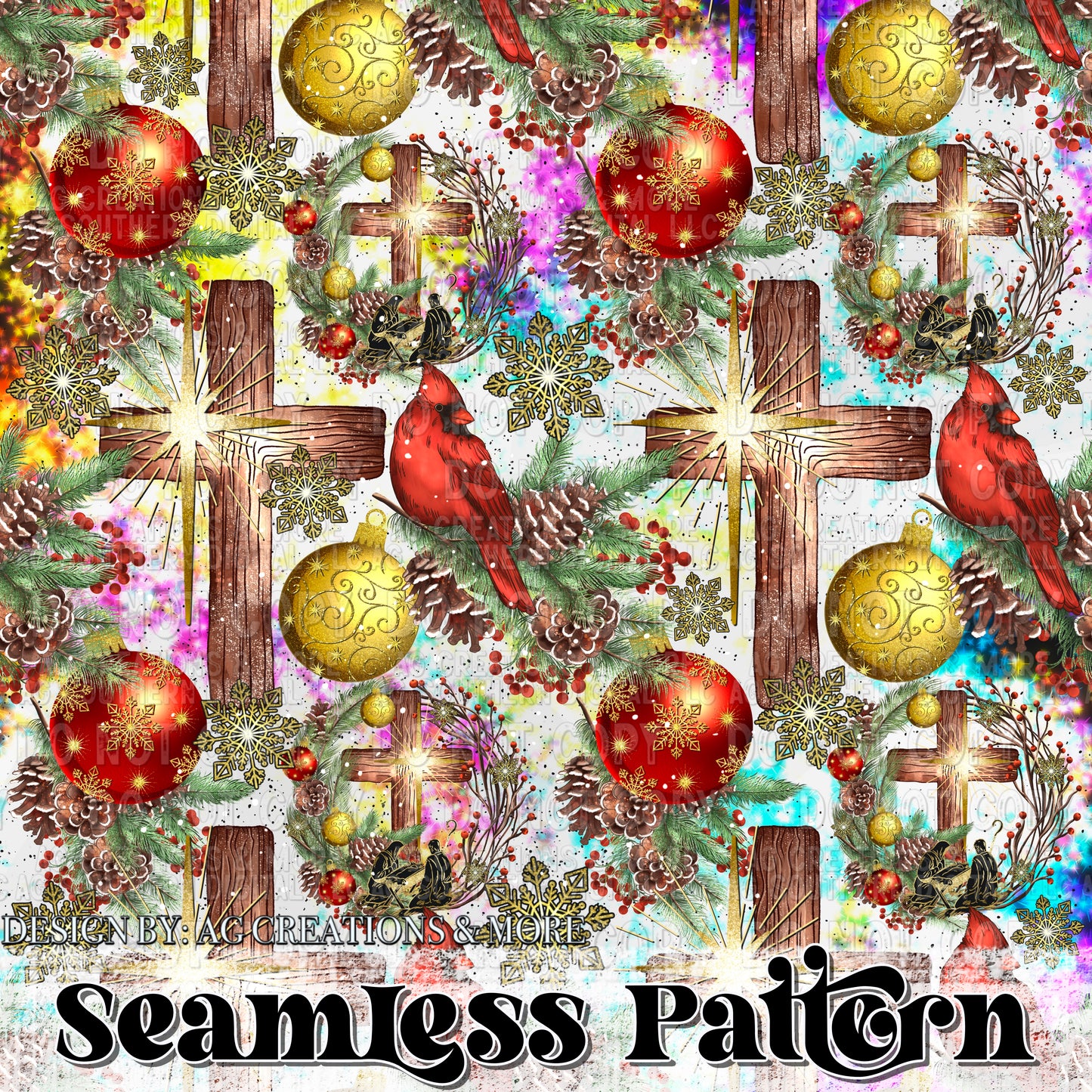 Red Cardinal Christmas Color Seamless Pattern