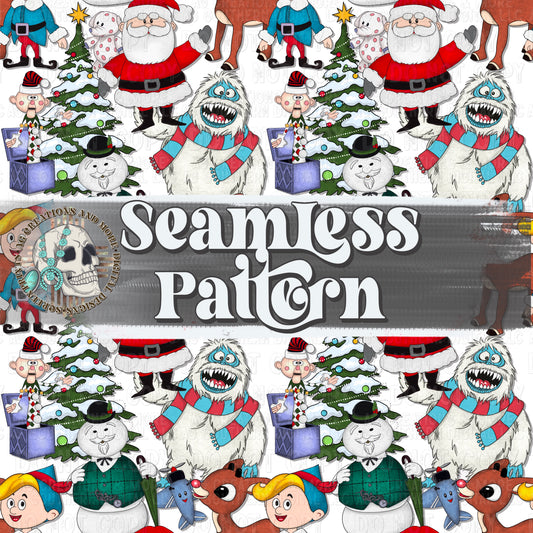 White Rudolph and friends Christmas Seamless Pattern