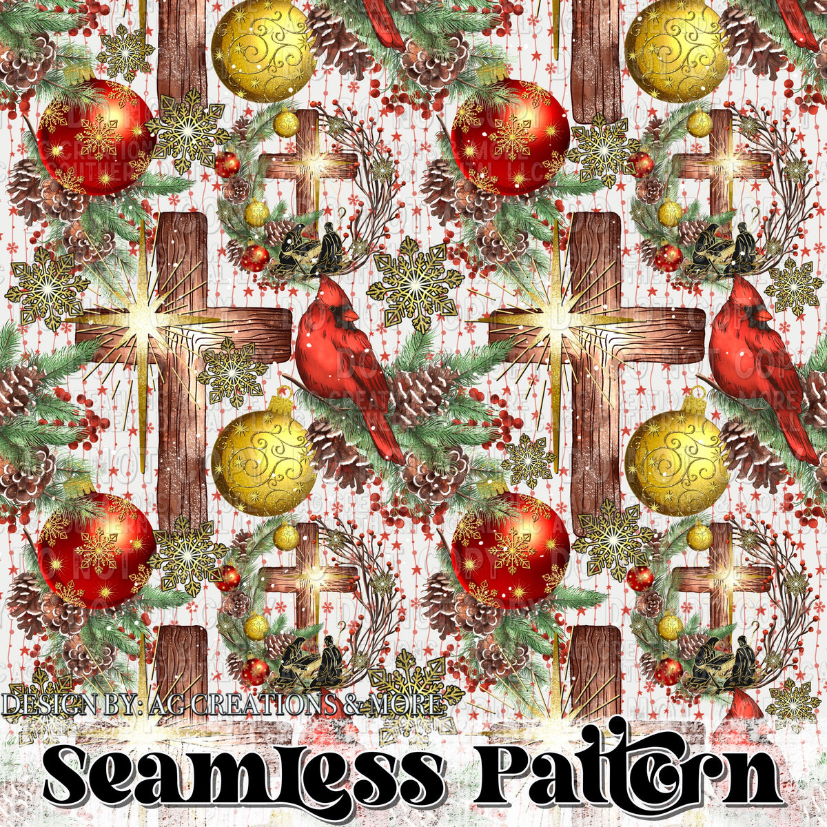 Red Cardinal Christmas White Seamless Pattern