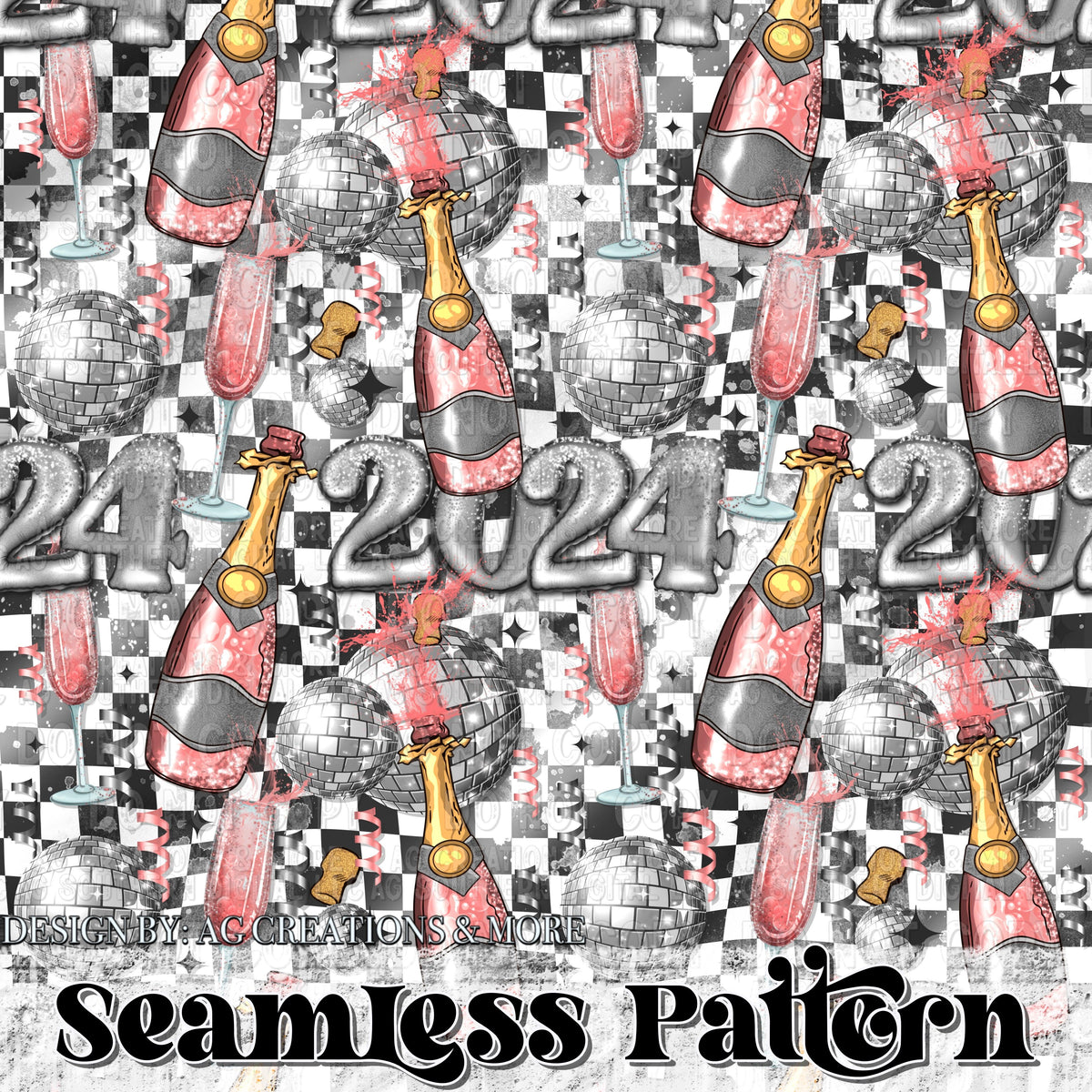 New Year 2024 Seamless Pattern