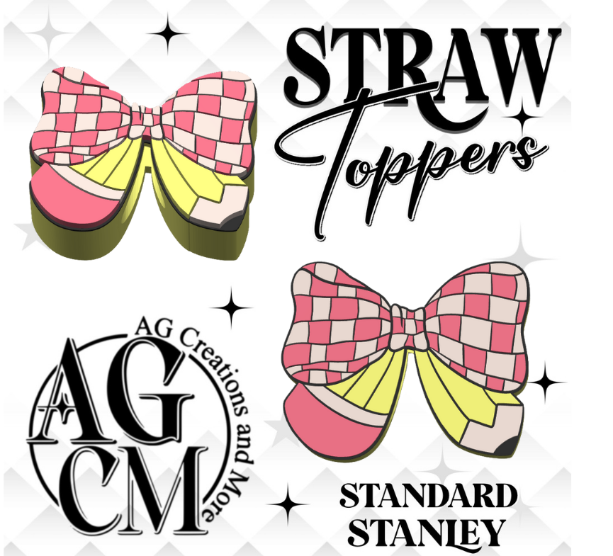 Checker bow Pencil 3D Straw Topper