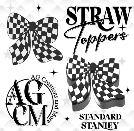 Black Checker Bow 3D Straw Topper