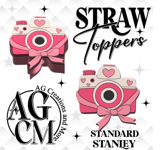 Camera Heart 3D Straw Topper