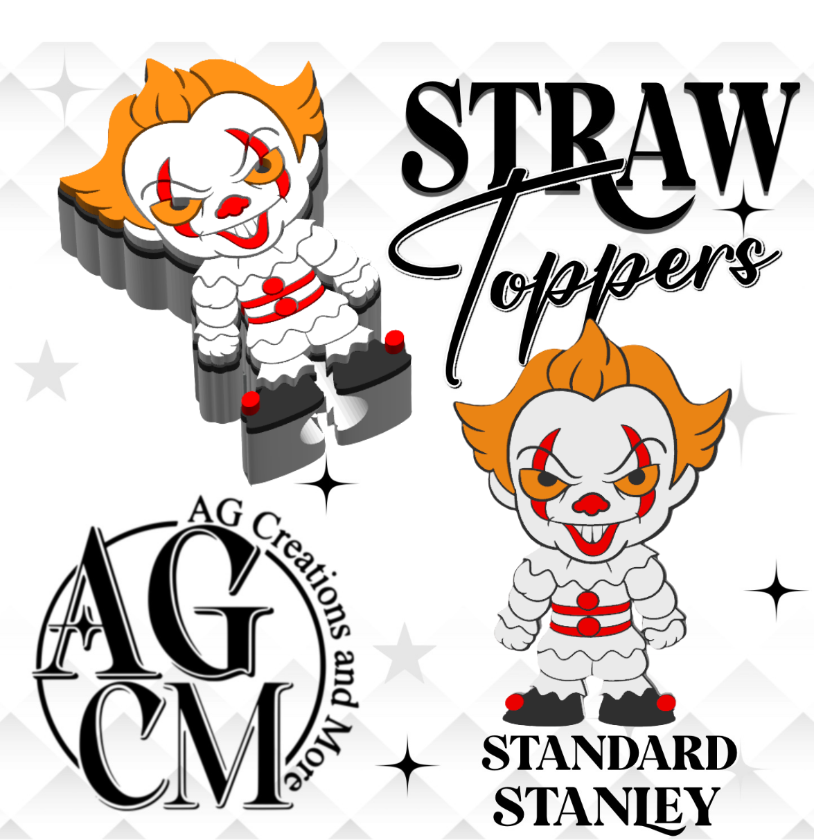 Clown 3D Straw Toppers