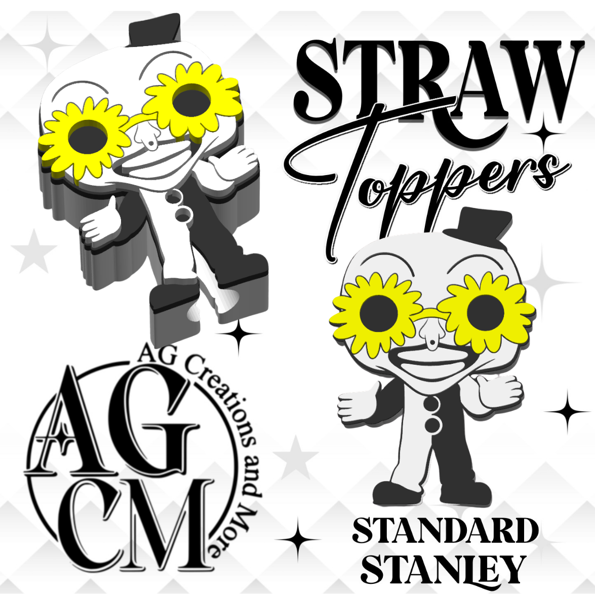 art 3D Straw Toppers