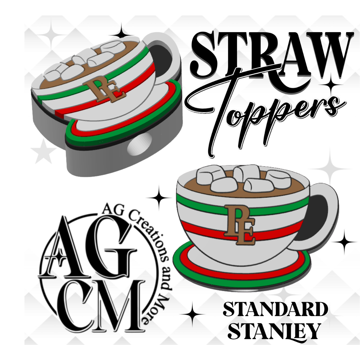 PE Hot Coco 3D Straw Toppers