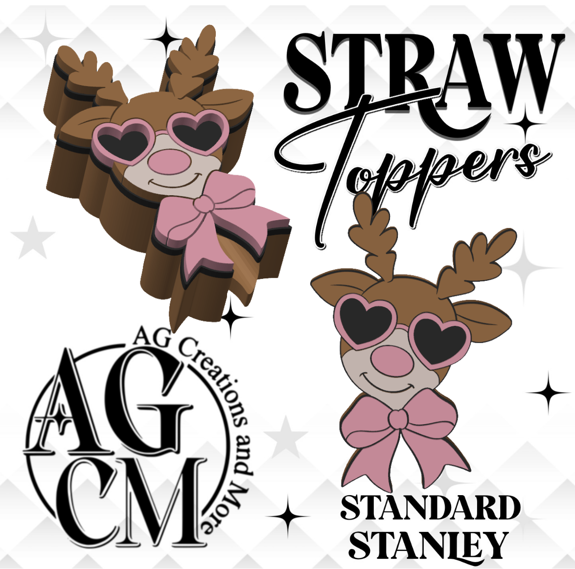 Cute Girl deer 3D Straw Toppers
