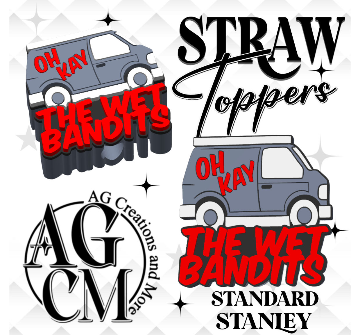 Van 3D Straw Toppers