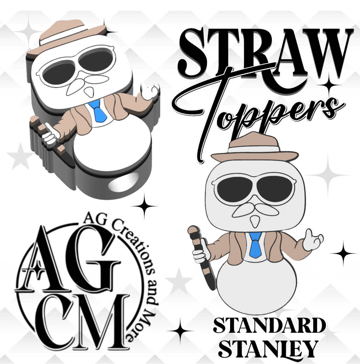 Elf Snowman  3D Straw Toppers