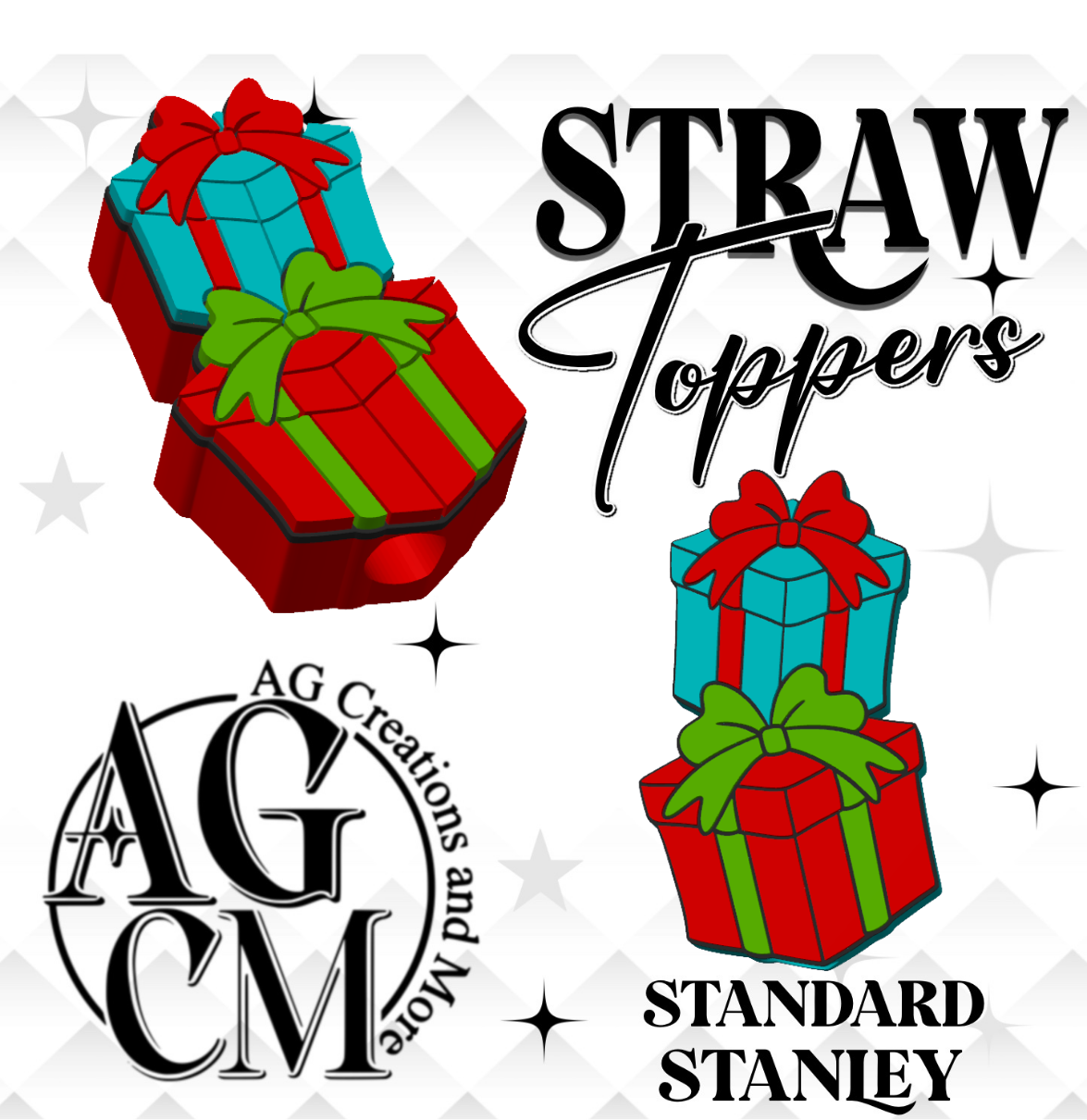 Christmas stack presents Straw Toppers