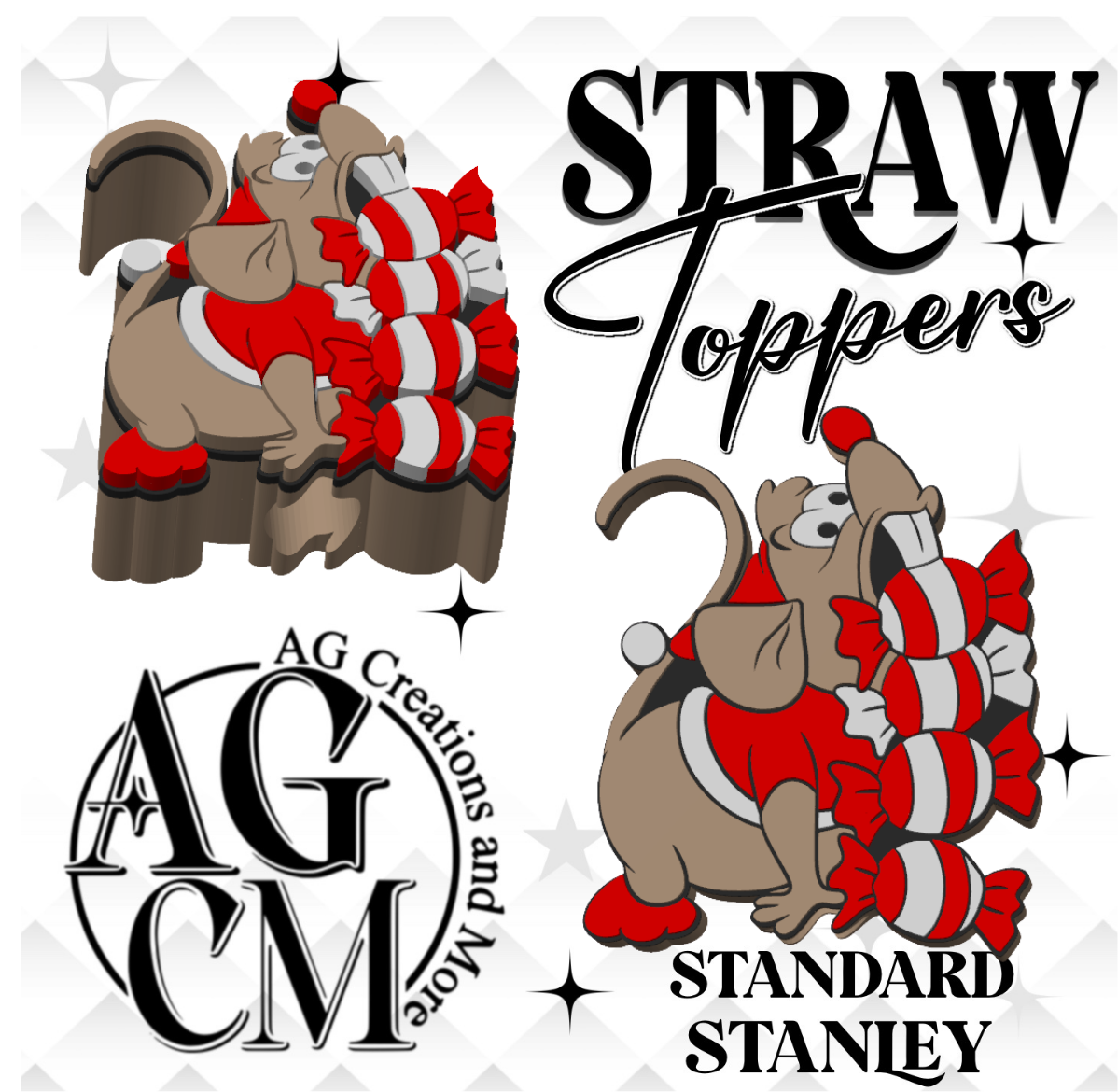 Christmas Gus Candy 3D Straw Toppers