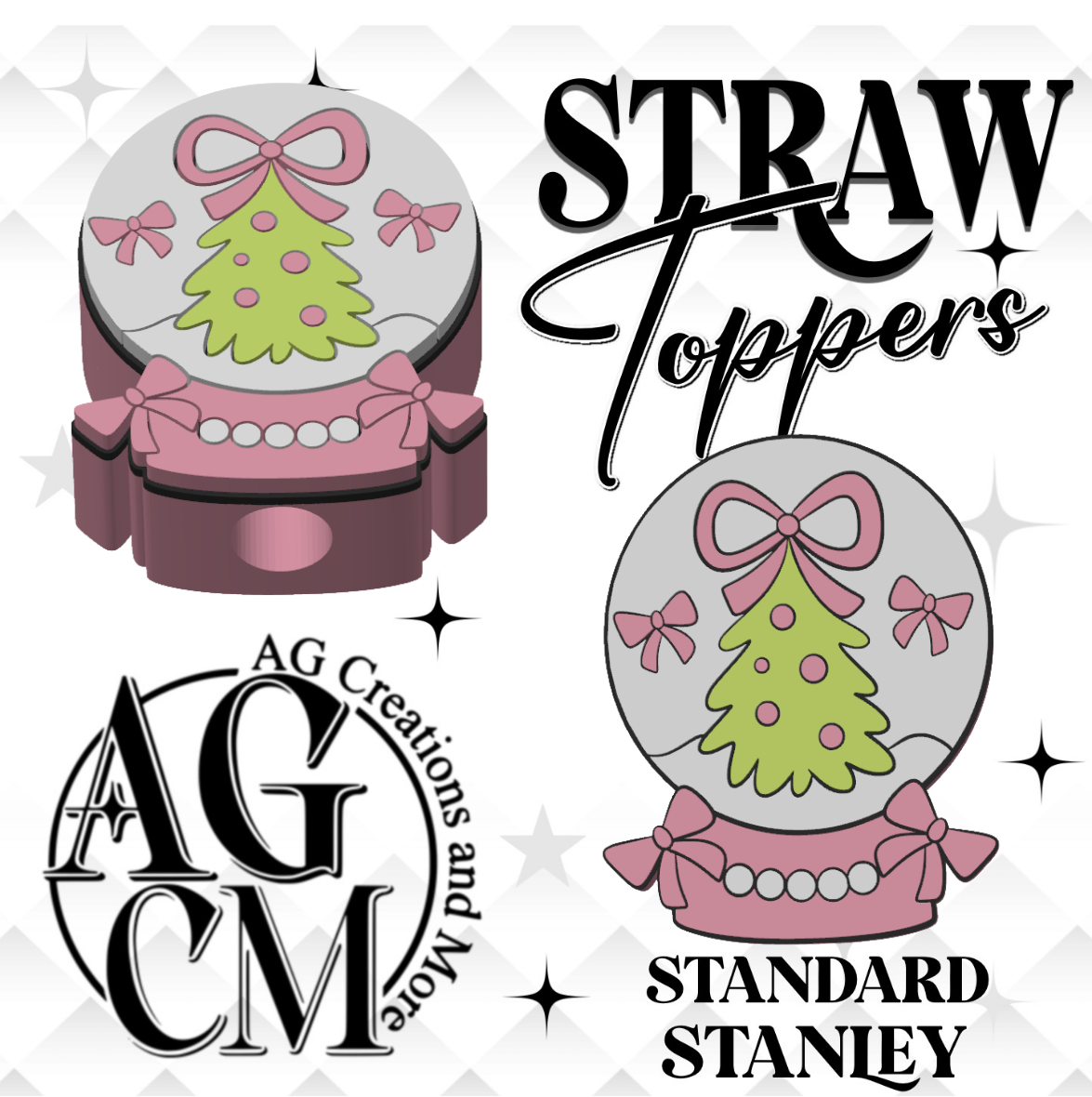 Christmas Snow Globe 3D Straw Toppers